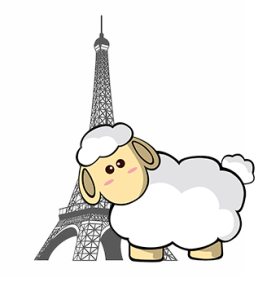 Mouton 10Torsions devant la silhouette de Paris, avec la tour Eiffel