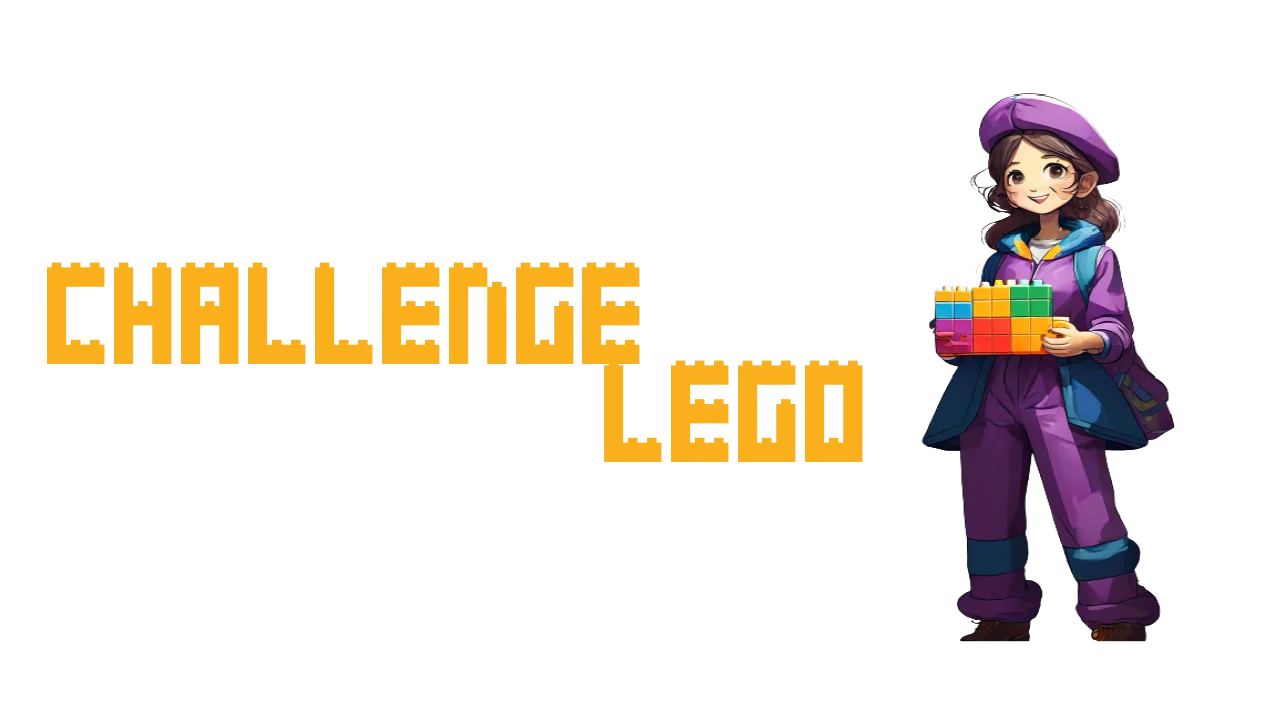 Logo de l’animation Challenge Lego : un personnage portant une pile de briques colorées