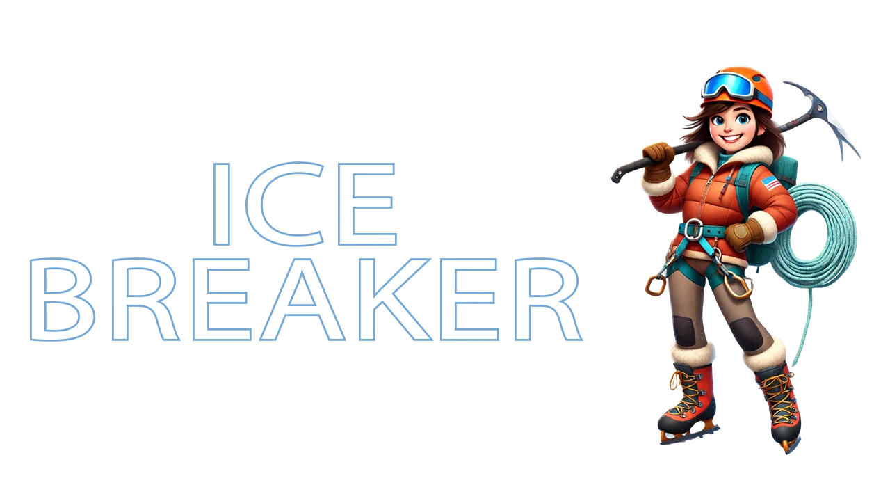 Logo de l’animation Ice Breaker : une aventurière équipée d’un piolet et d’une corde