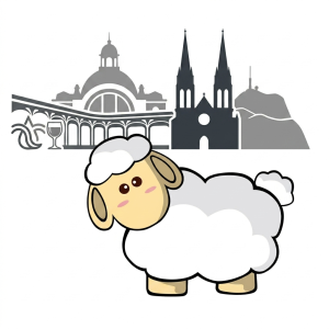 Mouton 10Torsions devant les monuments d’Auvergne : l’établissement thermal de Vichy, la cathédrale de Clermont-Ferrand et le puy de Dôme