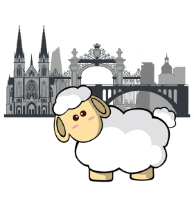Mouton 10Torsions devant les monuments de Metz, Nancy et Luxembourg : la cathédrale Saint-Étienne, l’arc de la place Stanislas et un pont à arches